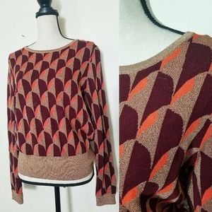 Ann Taylor Funky Patterned Sweater || Large || Orange, Brown, Metallic